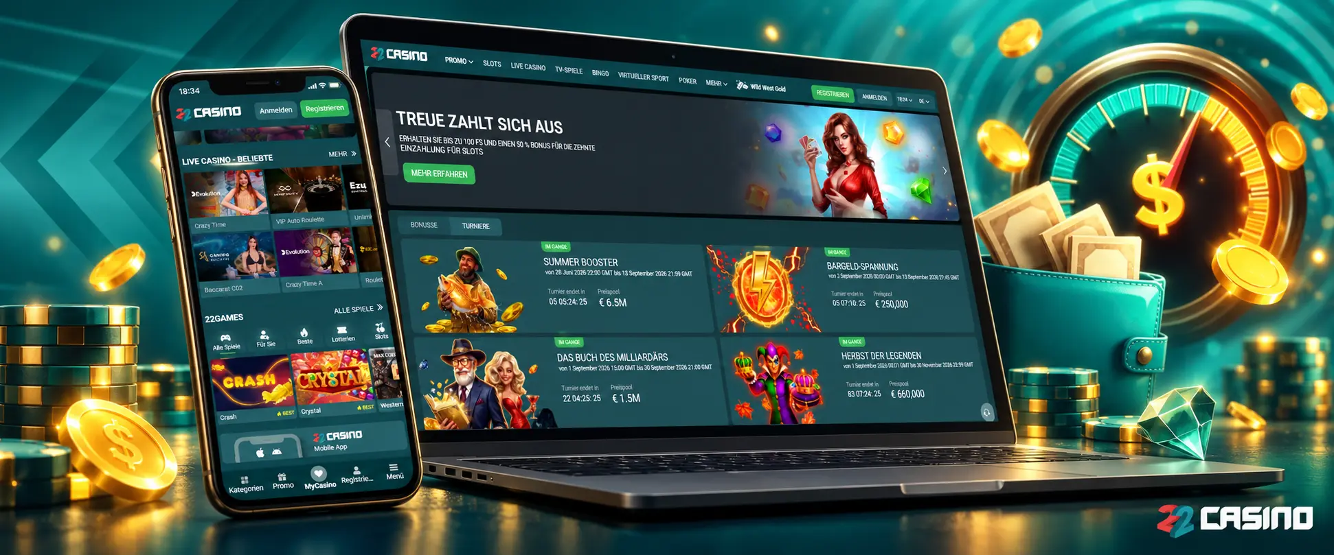 Registrierung und Login bei 22Casino